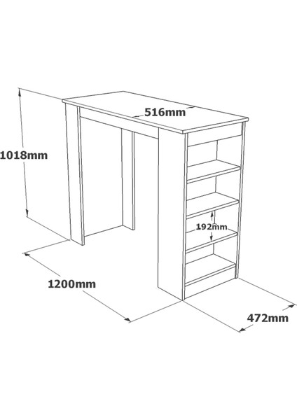 Lowa 120 cm Raflı Bar Masası Yemek Masası Mutfak Masası Çam-Beyaz Lw1-AW