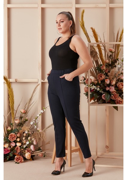 Beli Lastikli Fitilli Büyük Beden Lacivert Pantolon fırsatları