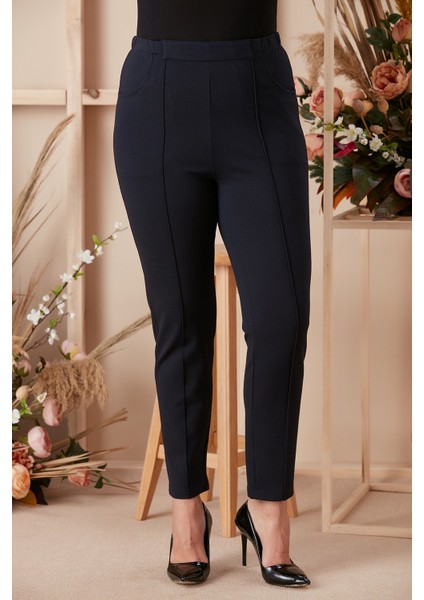 Beli Lastikli Fitilli Büyük Beden Lacivert Pantolon
