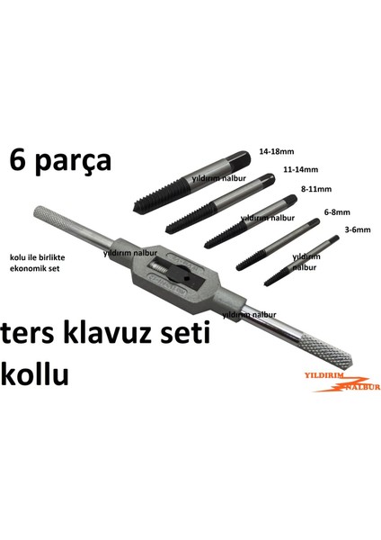 Kollu Klavuz Ters Diş Açma Kılavuzu 6 Parça Klavuz Takımı Ters Ekonomik