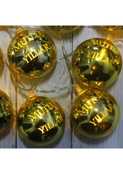 LED Işık Mutlu Yıllar 10'lu Top Aydınlatma Ağaç Süsü
