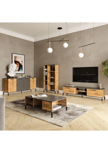 Joseph Tv Ünitesi Orta Sehpa Konsol Kitaplık 4'Lü Set Çam JZ6-AA