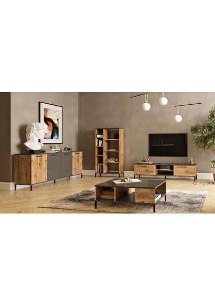 Joseph Tv Ünitesi Orta Sehpa Konsol Kitaplık 4'Lü Set Çam JZ6-AA