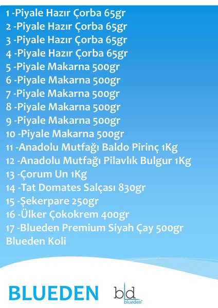 Yardım Hediye Kumanya Paketi 17 Parça 130 Nolu Paket fiyatları