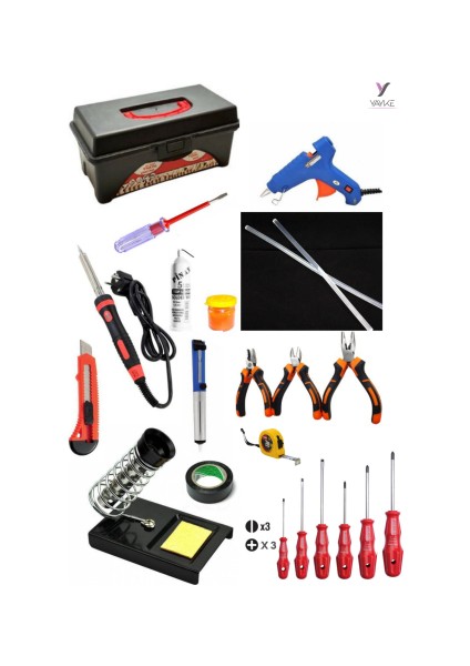 22 Parça El Aleti Seti , Dolu Takım Çantası (40 Watt Lehim Havya+20 Watt Silikon Tabancası)