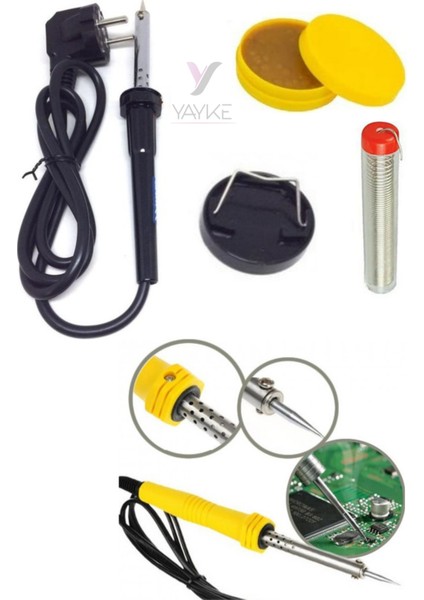 40 Watt Profesyonel Lehim Kalem Havya Lüx Set Lehim Teli +Lehim Pastası +Mini Sehpa