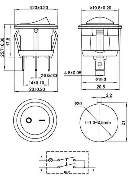 IC-131B Beyaz Yuvarlak Işıklı Anahtar On/off/switch 3p