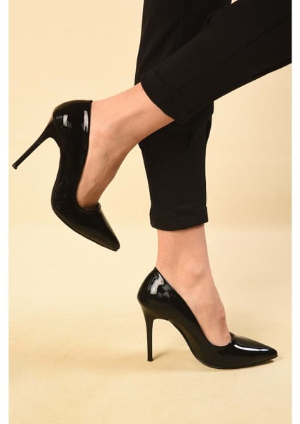 Kadin Siyah Rugan Klasik Topuklu Stiletto modelleri