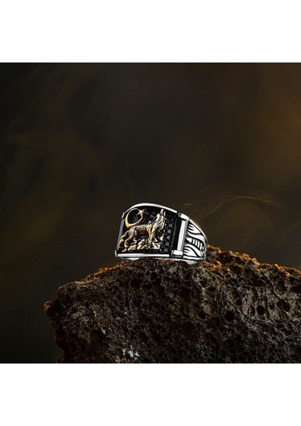 Bozkurt Motifli Zirkon Detaylı Gümüş Erkek Yüzük fiyatları