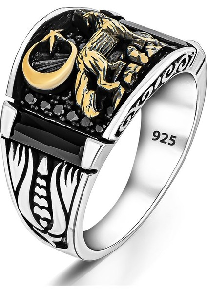 Bozkurt Motifli Zirkon Detaylı Gümüş Erkek Yüzük indirimleri