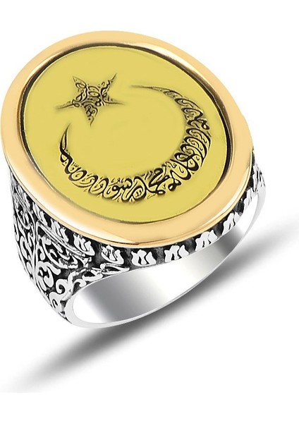 Ayyıldız Kelime-I Tevhid Oval Taşsız Gümüş Erkek Yüzük fiyatları