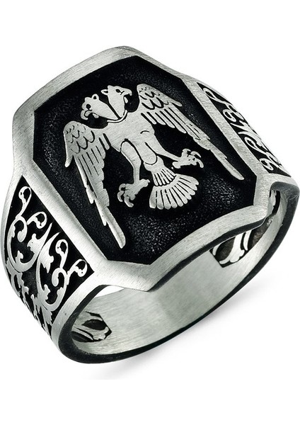 Çift Başlı Selçuklu Kartalı Taşsız Gümüş Erkek Yüzük