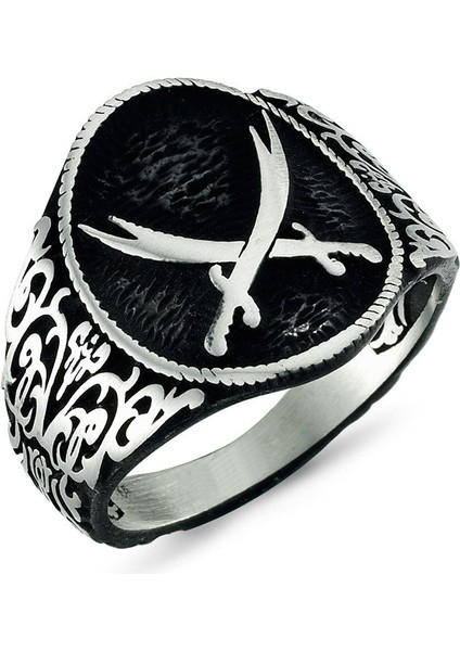 Hz Ali Zülfikar Motifli Taşsız Gümüş Erkek Yüzük