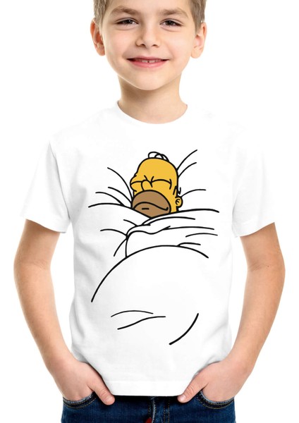 Uykucu Baba Beyaz Kısa Kollu Kız Erkek Uniseks Çocuk T-Shirt