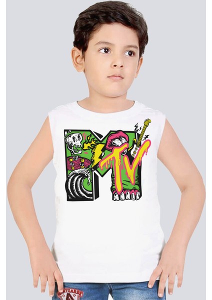 Meteve Beyaz Kesik Kol | Kolsuz Kız Erkek Uniseks T-Shirt | Atlet