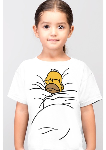 Uykucu Baba Beyaz Kısa Kollu Kız Erkek Uniseks Çocuk T-Shirt