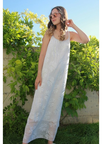 Kadın Beyaz Dantel Uzun Elbise fırsatları