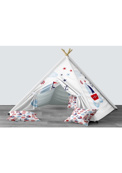 Dijital Baskılı Kızıldereli Mindersiz Çocuk Odası Oyun Çadırı Model 027