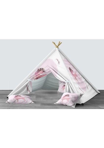Dijital Baskılı Kızıldereli Mindersiz Çocuk Odası Oyun Çadırı Model 040