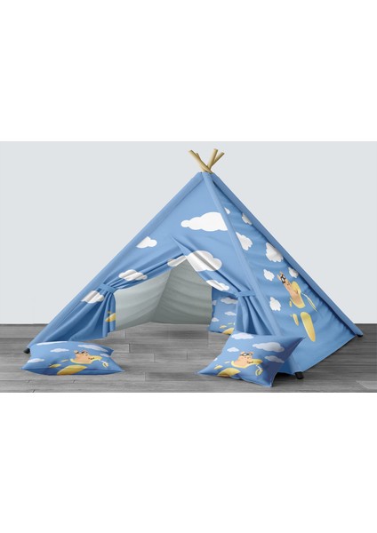 Dijital Baskılı Kızıldereli Mindersiz Çocuk Odası Oyun Çadırı Model 068