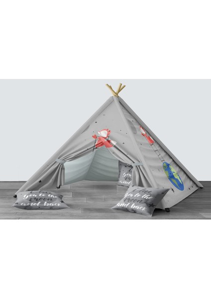 Dijital Baskılı Kızıldereli Mindersiz Çocuk Odası Oyun Çadırı Model 135