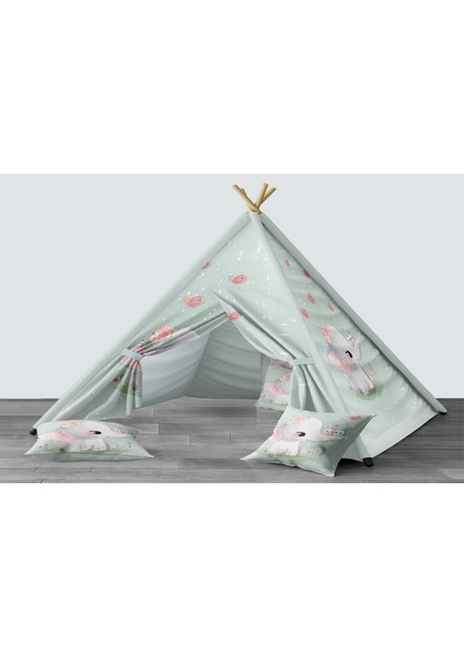 Dijital Baskılı Kızıldereli Mindersiz Çocuk Odası Oyun Çadırı Model 153