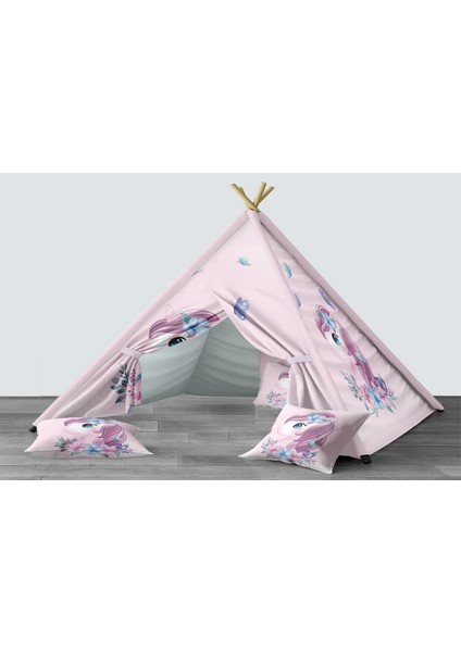 Dijital Baskılı Kızıldereli Mindersiz Çocuk Odası Oyun Çadırı Model 188
