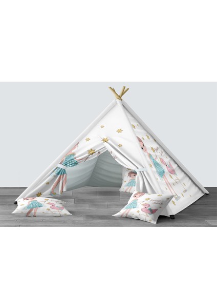 Dijital Baskılı Kızıldereli Mindersiz Çocuk Odası Oyun Çadırı Model 229