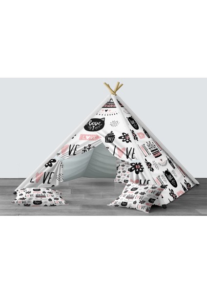 Dijital Baskılı Kızıldereli Mindersiz Çocuk Odası Oyun Çadırı Model 283