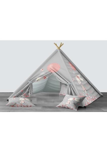 Dijital Baskılı Kızıldereli Mindersiz Çocuk Odası Oyun Çadırı Model 1376