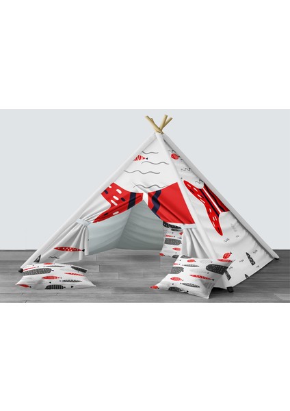 Dijital Baskılı Kızıldereli Mindersiz Çocuk Odası Oyun Çadırı Model 1407