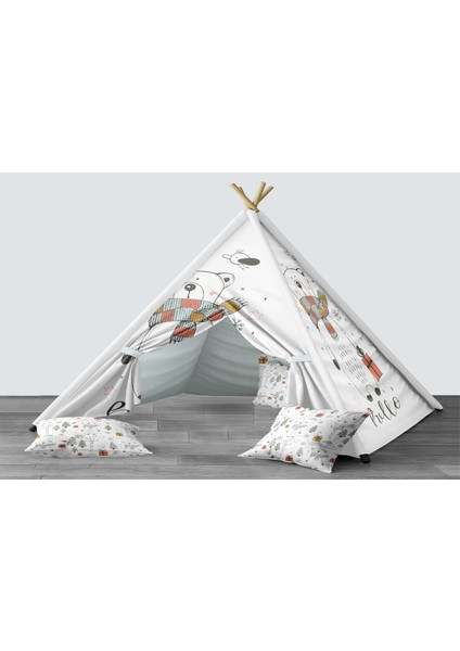 Dijital Baskılı Kızıldereli Mindersiz Çocuk Odası Oyun Çadırı Model 1424