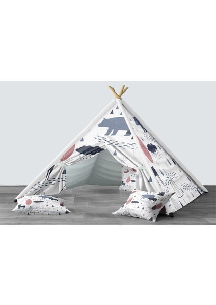 Dijital Baskılı Kızıldereli Mindersiz Çocuk Odası Oyun Çadırı Model 1448