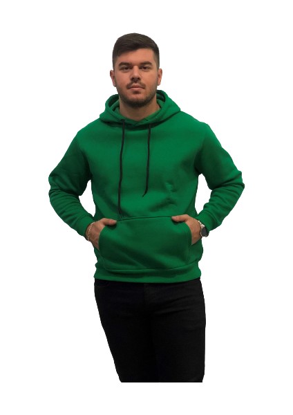 Kapüşonlu 4 İplik Çok Kalın Tam Kışlık Pamuk Oversize Erkek Sweatshirt