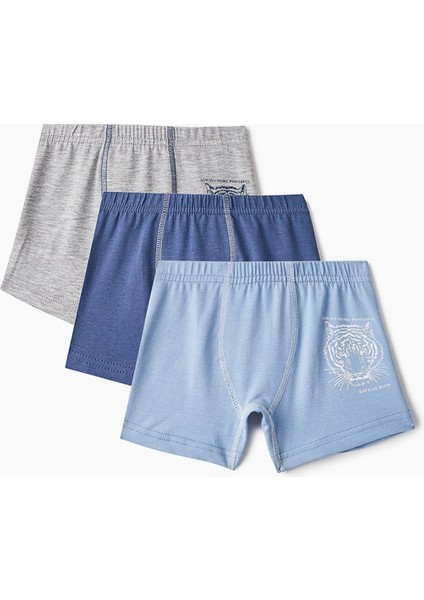 Erkek Çocuk Kaplan Baskılı Boxer 3'lü Paket 3106 Mavi