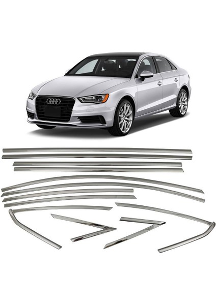 Audi A3 Sedan Sportif 12 Parça Tam Tur Metal Krom Cam Çıta Seti