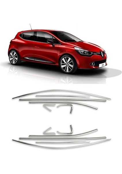 Renault Clio 4 12 Parça Paslanmaz Krom Cam Çerçeve Çıta Seti