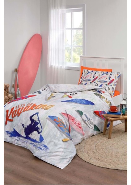 Tek Kişilik Ranforce Nevresim Takımı Kayaking Turuncu