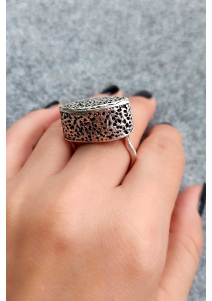 Antik Gümüş Kaplama Çanta Şekilli El Yapımı Ayarlanabilir Yüzük