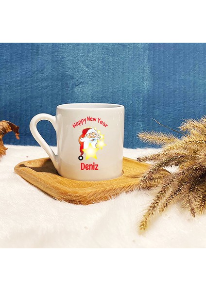 Kişiye Özel Hediye İsimli Yeni Yıl Merry Christmas Baskılı Bambu Kahve Fincanı 1464