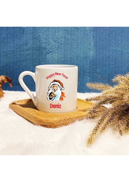 Kişiye Özel Hediye İsimli Yeni Yıl Merry Christmas Baskılı Bambu Kahve Fincanı 1467