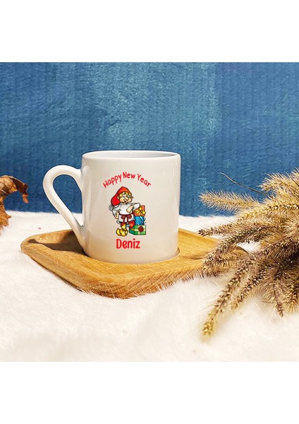 Kişiye Özel Hediye İsimli Yeni Yıl Merry Christmas Baskılı Bambu Kahve Fincanı 1474