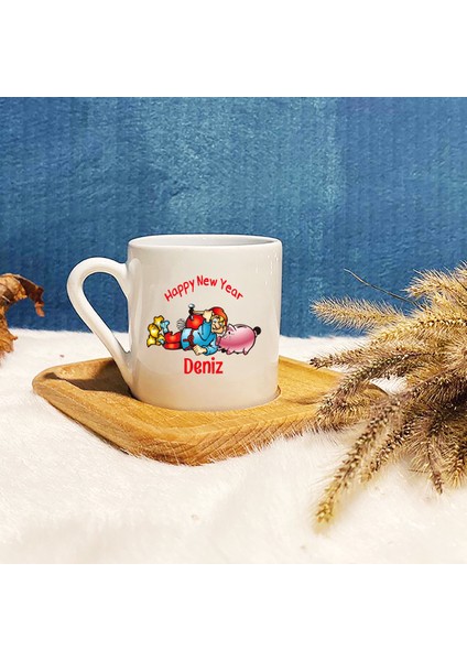 Kişiye Özel Hediye İsimli Yeni Yıl Merry Christmas Baskılı Bambu Kahve Fincanı 1475
