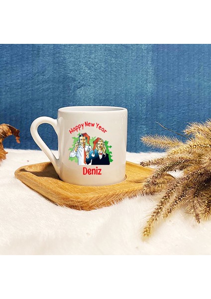 Kişiye Özel Hediye İsimli Yeni Yıl Merry Christmas Baskılı Bambu Kahve Fincanı 1476