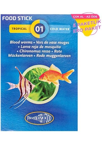 Frozen Bloodworms Food Stick Kan Kurdu Dondurulmuş Stıck Yem 5 Li Paket