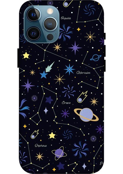 Deste Apple iPhone 12 Pro Max Kılıf Yıldız Gezegen Baskılı Desenli Silikon Kılıf A++-8185