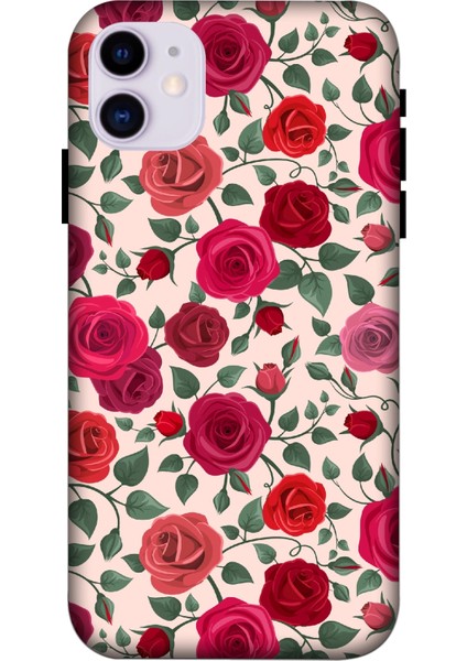 Deste Apple iPhone 11 Kılıf Kırmızı Güller Baskılı Desenli Silikon Kılıf A++-8028