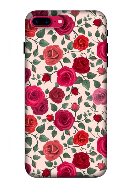 Deste Apple iPhone 8 Plus Kılıf Kırmızı Güller Baskılı Desenli Silikon Kılıf A++-8028