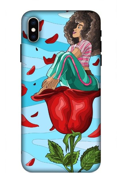Deste Apple iPhone Xs Kılıf Gül ve Kız Baskılı Desenli Silikon Kılıf A++-8139