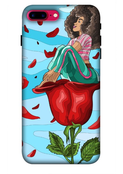 Deste Apple iPhone 7 Plus Kılıf Gül ve Kız Baskılı Desenli Silikon Kılıf A++-8139